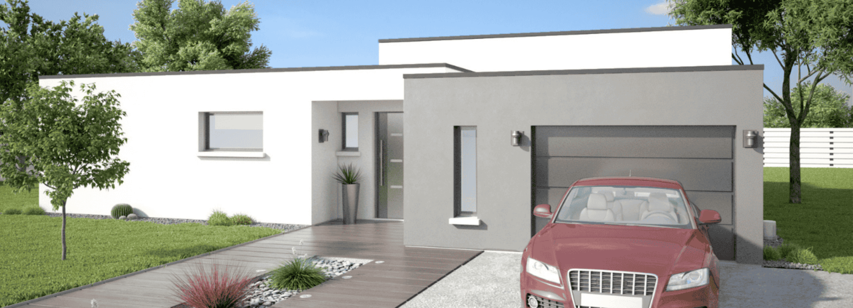 maison architecte toit plat avec garage et entree design