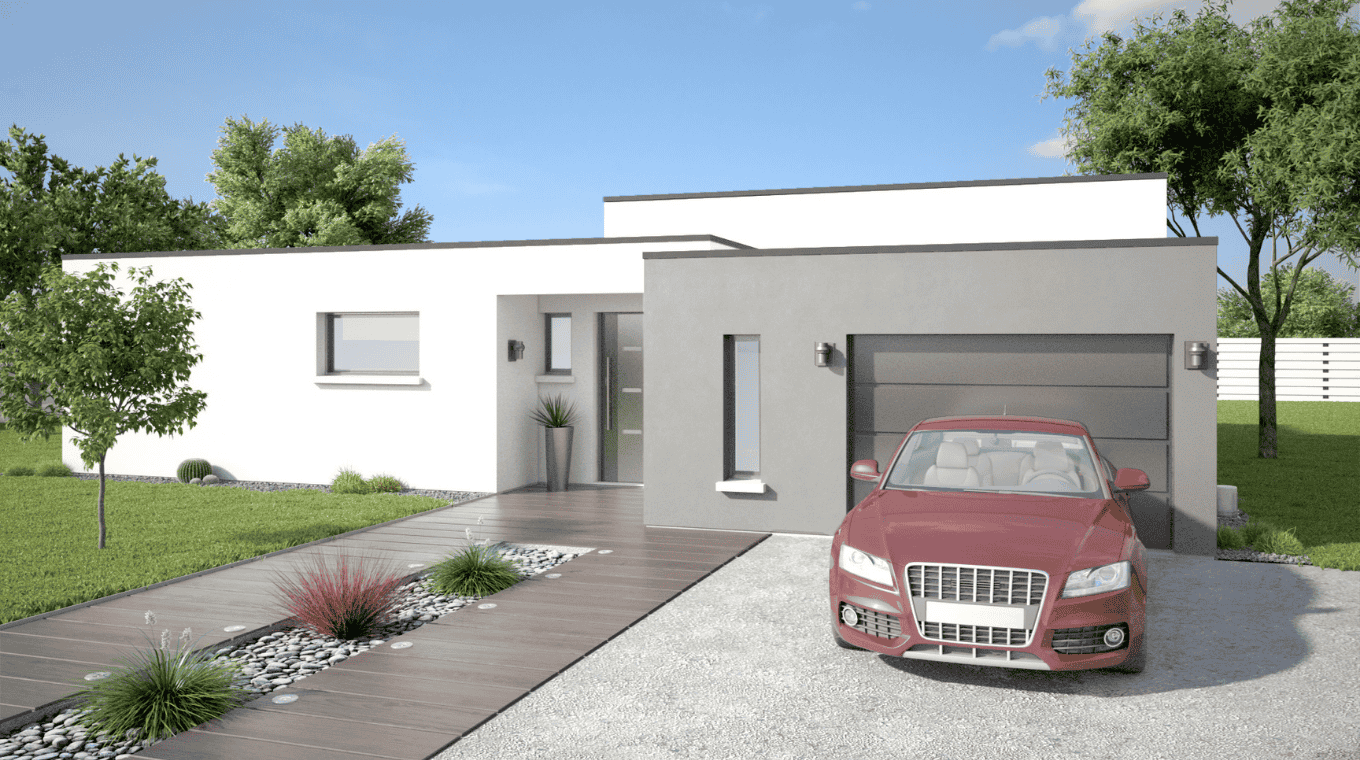 maison architecte toit plat avec garage et entree design