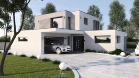 maison architecture toit plat avec garage