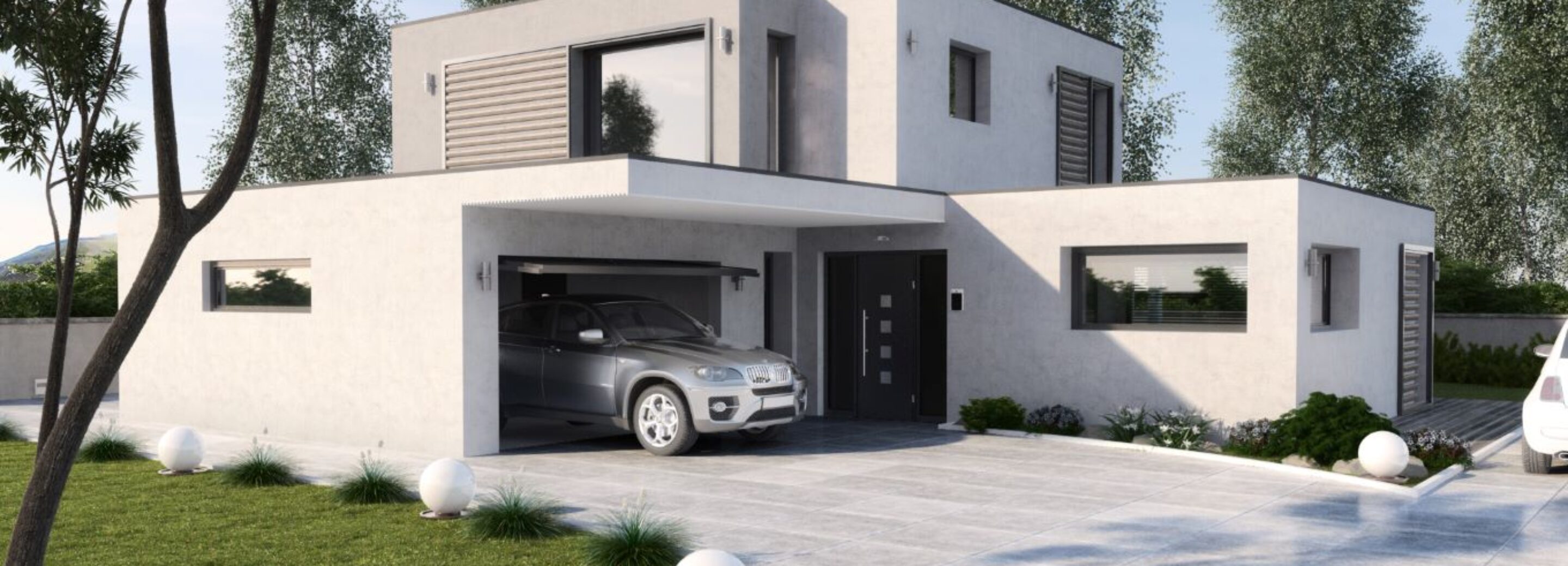 maison architecture toit plat avec garage