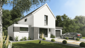 maison design avec toit deux pans et toit plat avec garage grande allee