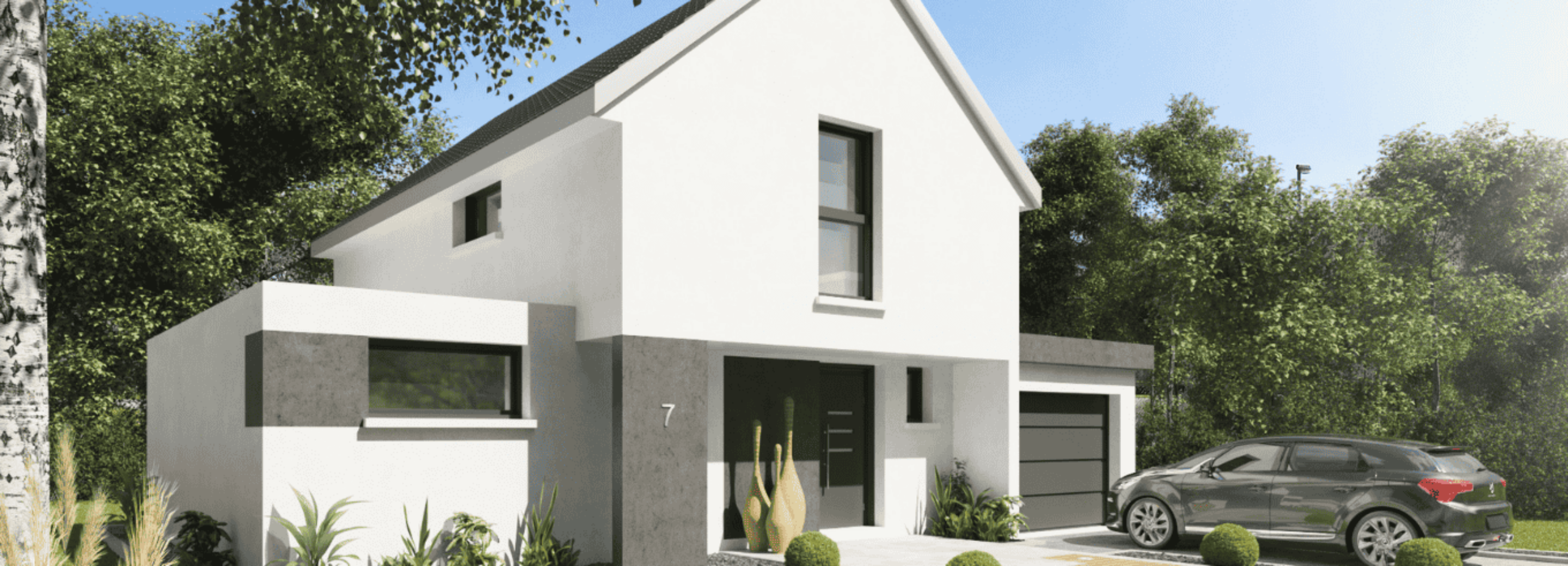 maison design avec toit deux pans et toit plat avec garage grande allee