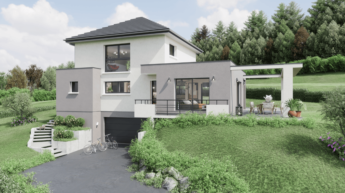 maison contemporaine toit plat avec jardin